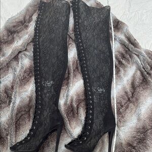 Black Lace Over-the-Knee Stiletto Boots